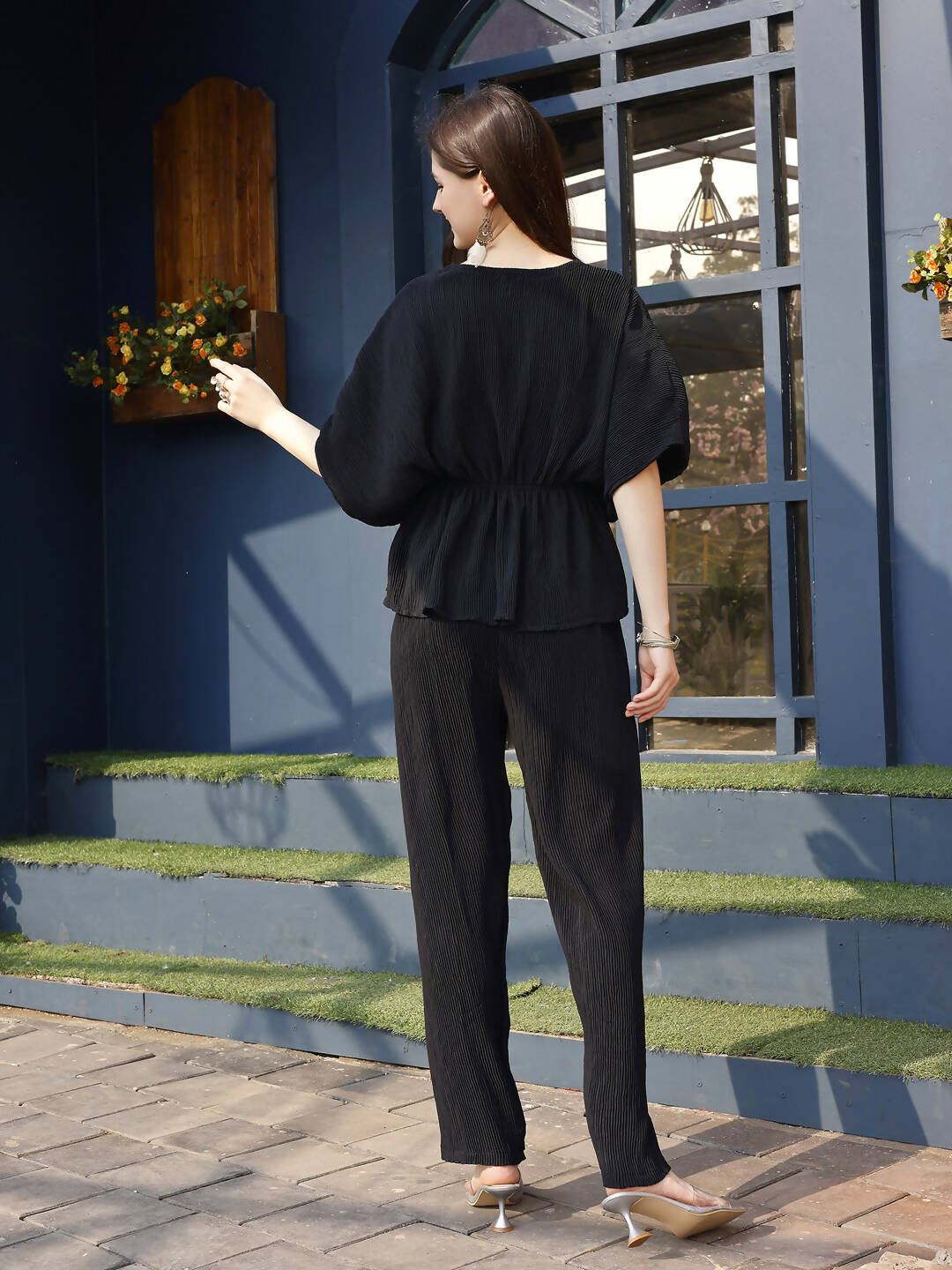 Black Crush Plain Top with Matching Bottom - Eesha | Grocsy