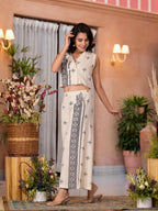 Juniper Women's Natural Ethnic Motif Printed Cotton Top & Palazzo Co-Ord Set With Button Closure | Grocsy
