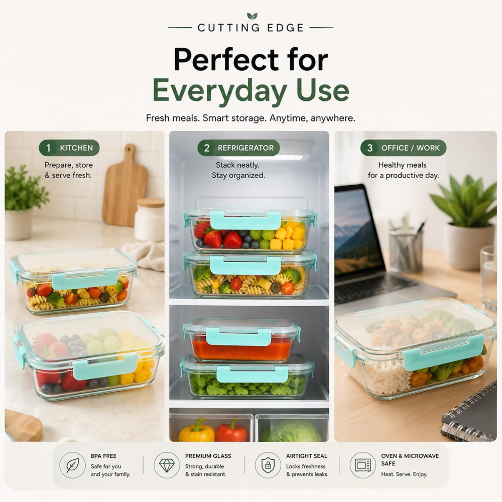 Cutting Edge Rectangular Glass Detachable Container - Green | Grocsy
