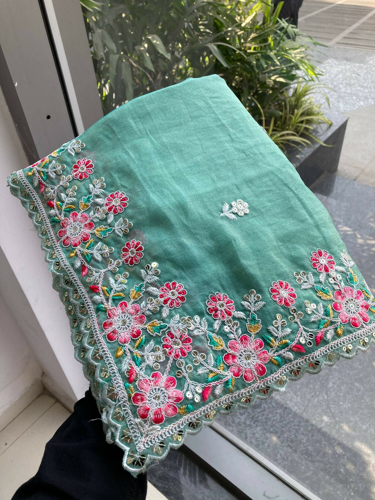 Teeya Creation New Trendy Wedding Special Party Wear Soft Nxc Moss Chiffon Saree-Aqua_Blue | Grocsy