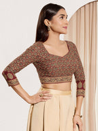 Joban Fashion Maroon Cotton Padded Blouse With Sweetheart Neck Elbow Sleeves | Grocsy