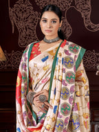 Aayaa Designer Winter Collection Printed Saree With Shawl - Multi Color | Grocsy