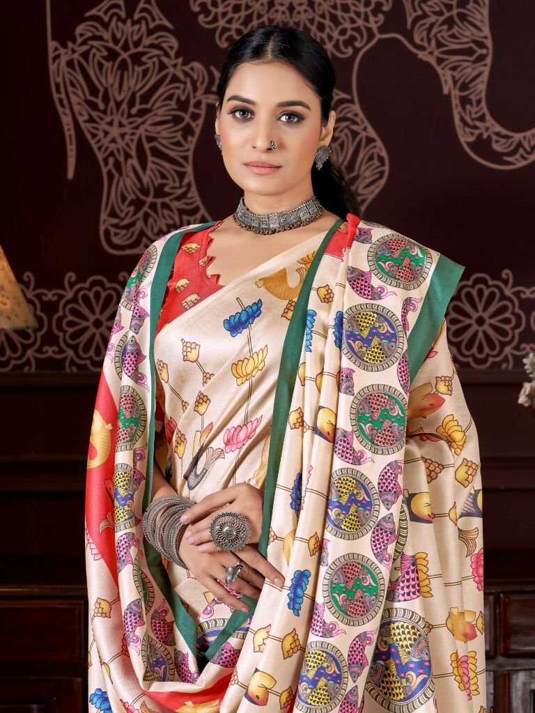 Aayaa Designer Winter Collection Printed Saree With Shawl - Multi Color | Grocsy