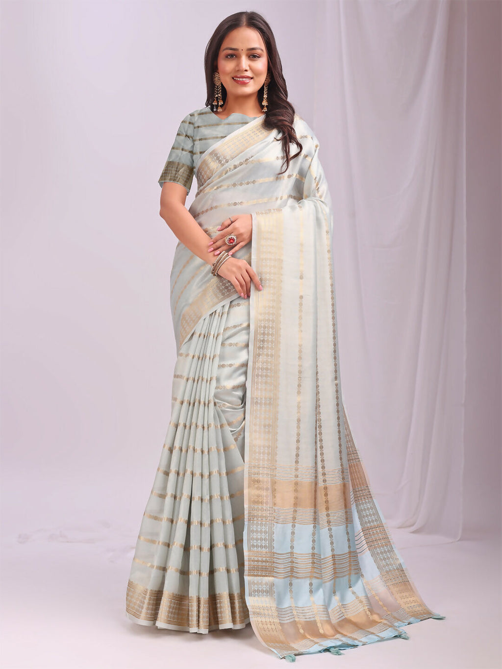 Shree Shyam Fashion Organza Sky Blue Saree | Grocsy