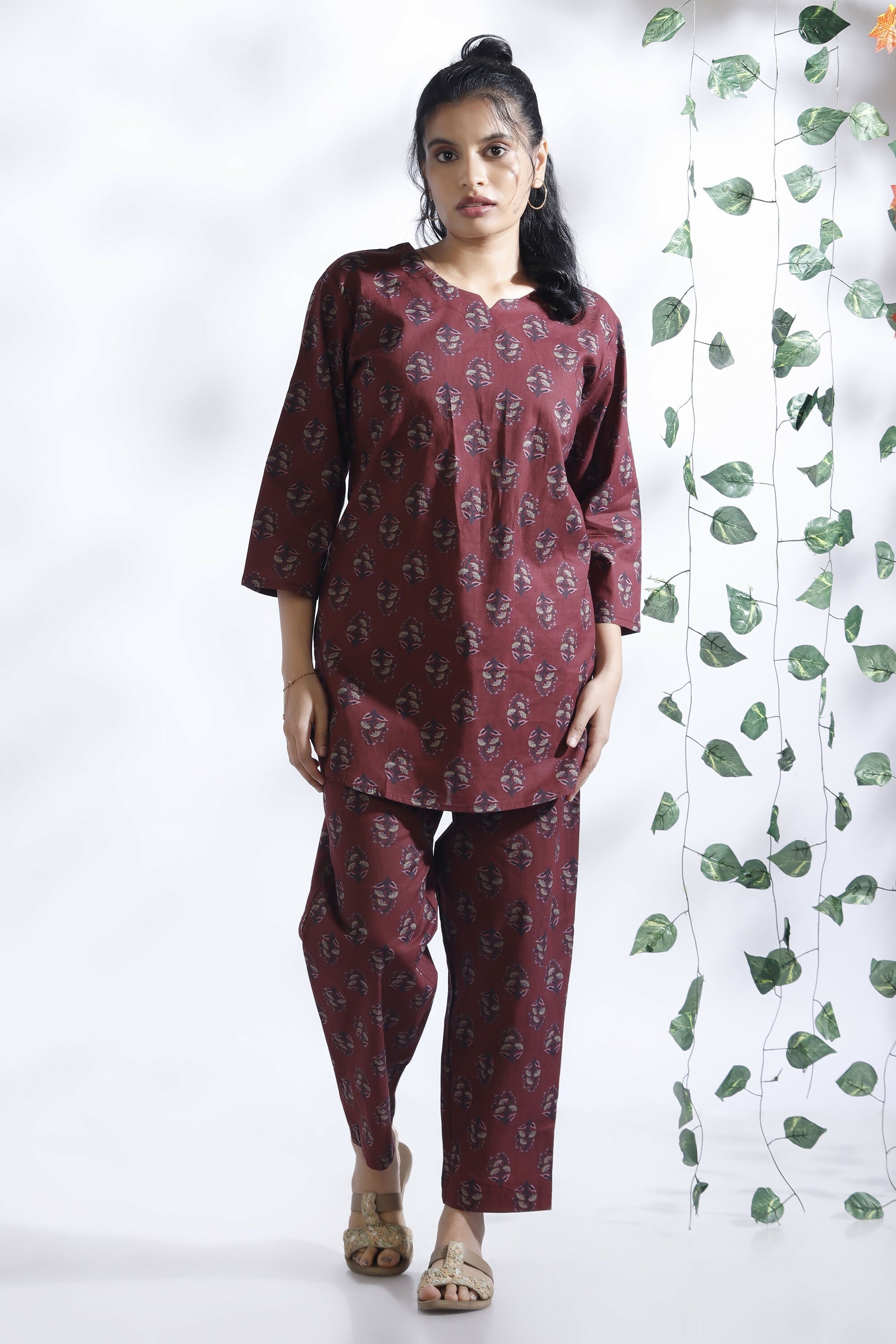 Breathables Butta Print Cotton Co-Ord Set – Wine | Grocsy