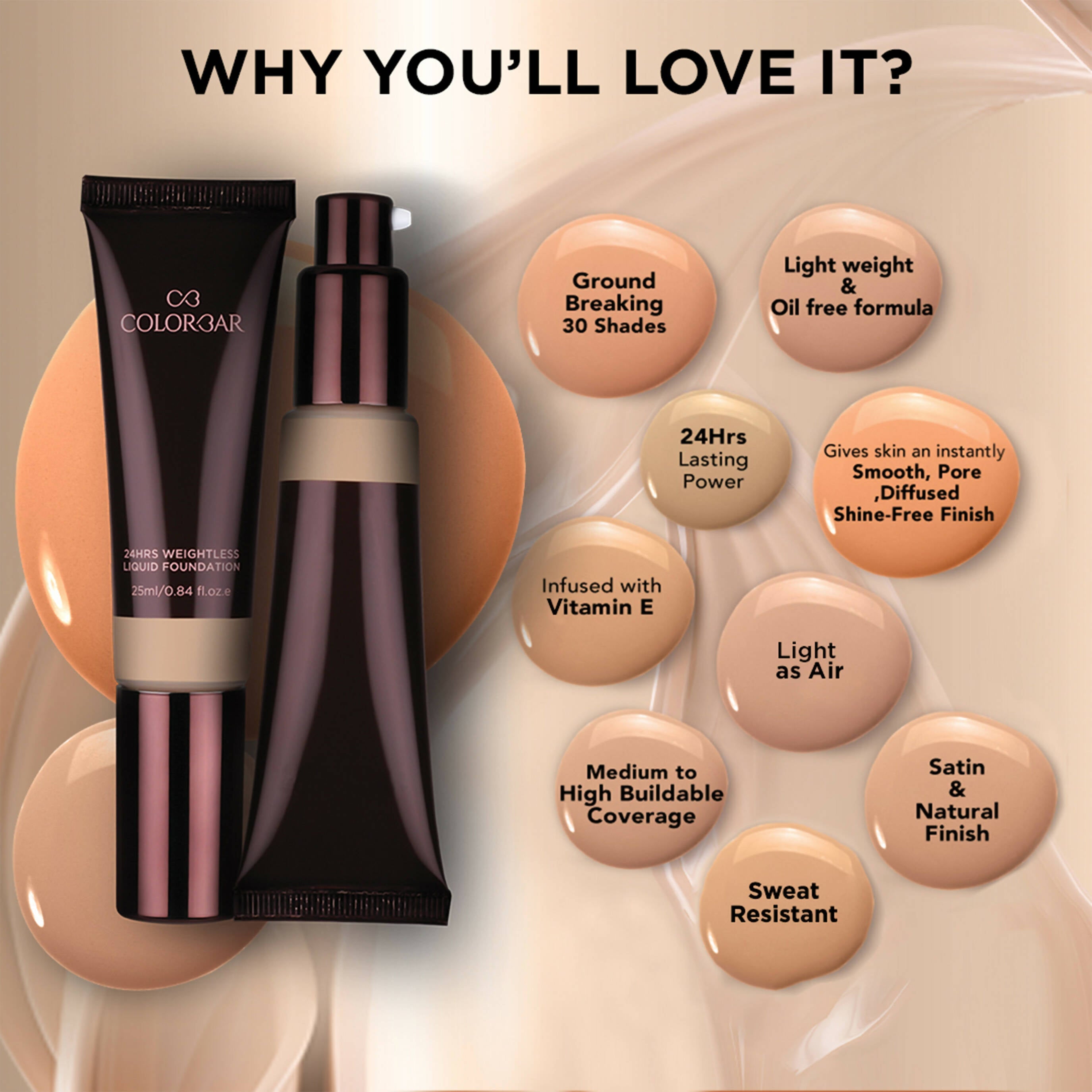 Colorbar 24Hrs Weightless Liquid Foundation Fw 3.3 | Grocsy