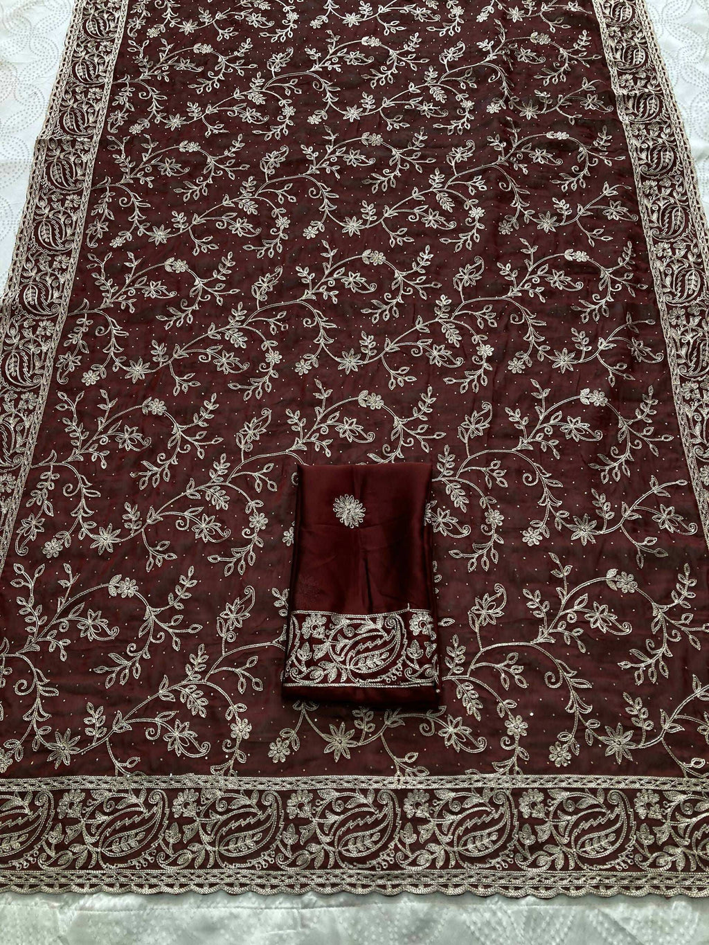 Teeya Creation New Trendy Stylish Party Wear Silk Saree-Brown | Grocsy