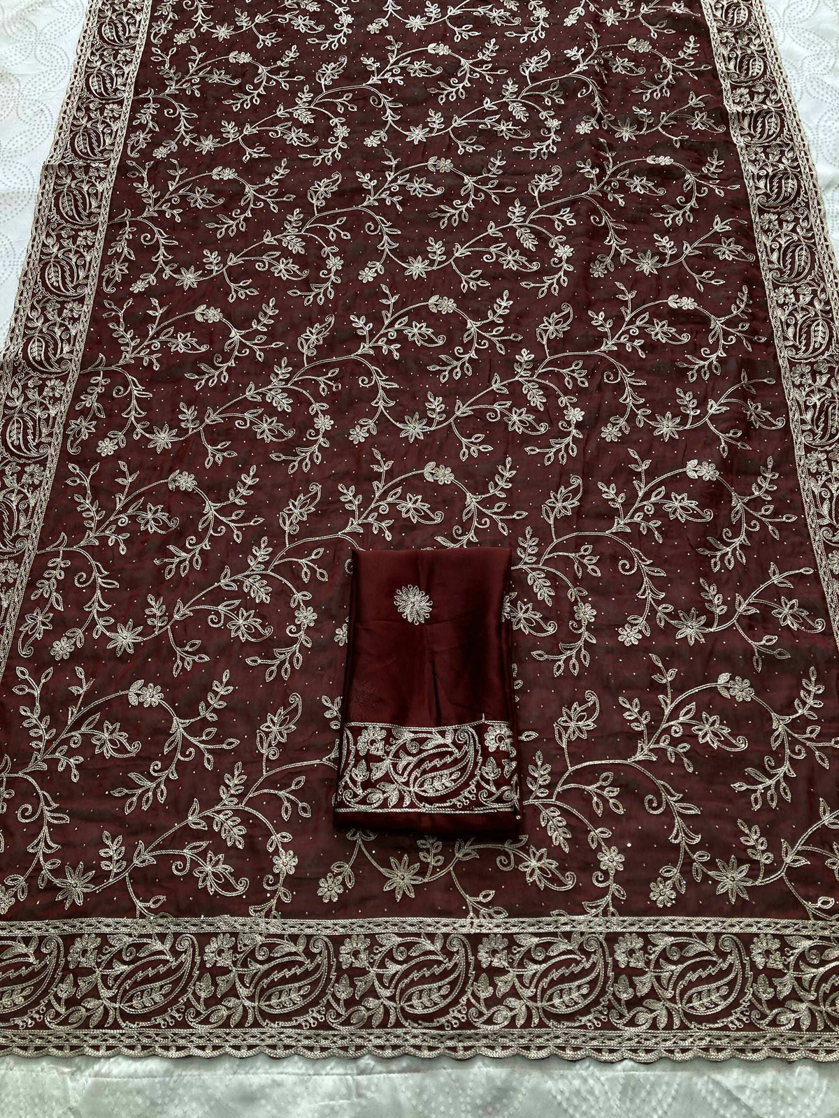 Teeya Creation New Trendy Stylish Party Wear Silk Saree-Brown | Grocsy