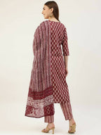 FIORRA Women's Maroon Cotton Straight Kurta Pant With Dupatta | Grocsy