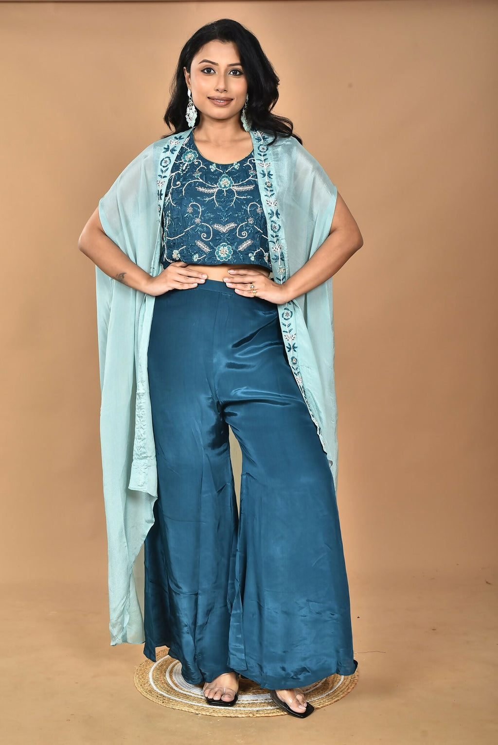 Morchari Women Hand Embroidery Crop Top-Blue | Grocsy