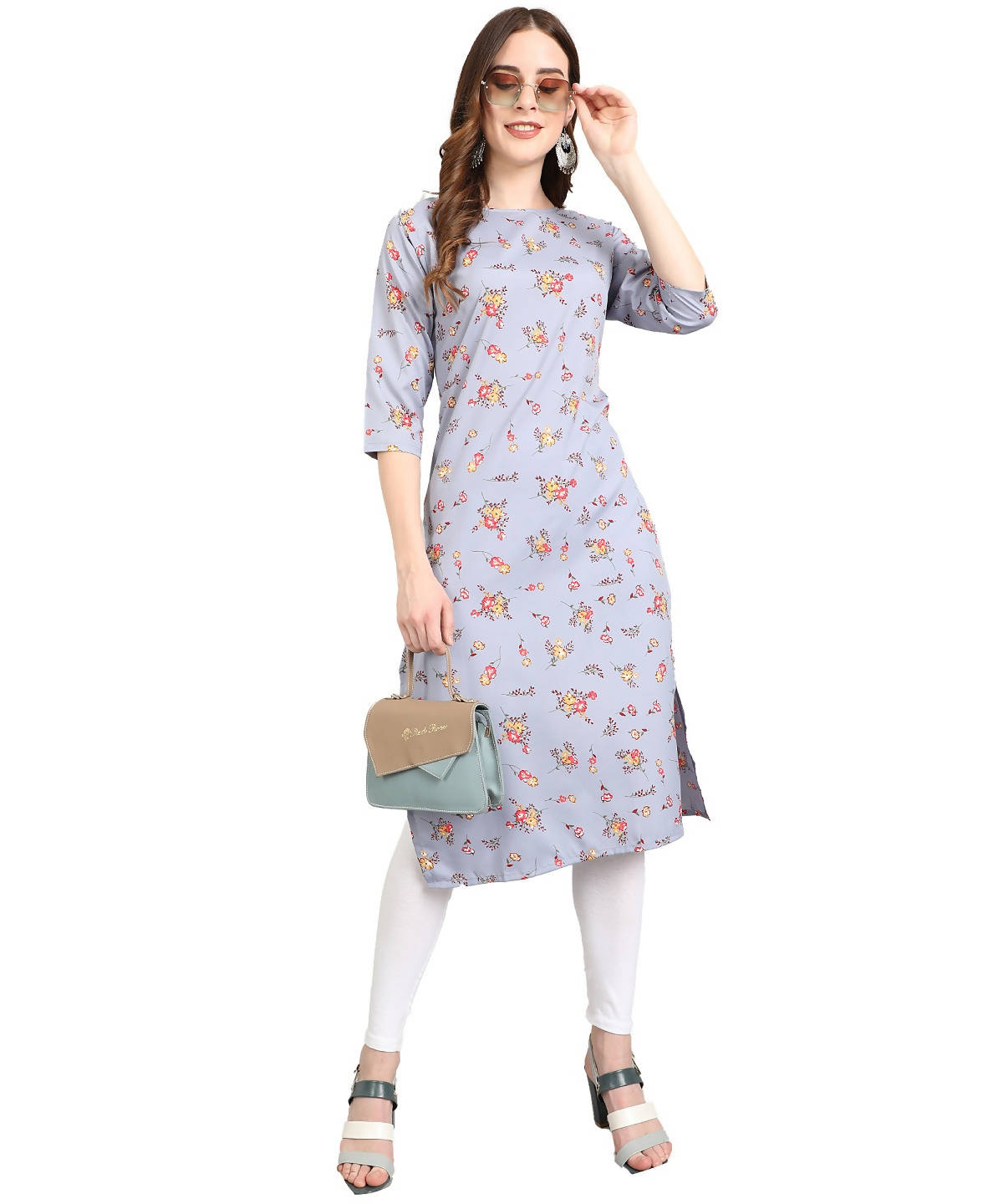 Vamika Grey French Crepe Printed Party Wear/Casual Wear Kurti | Grocsy