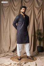 Dark Grey Rayon Thread Embroidery Work Kurta Set - Mahotsav | Grocsy