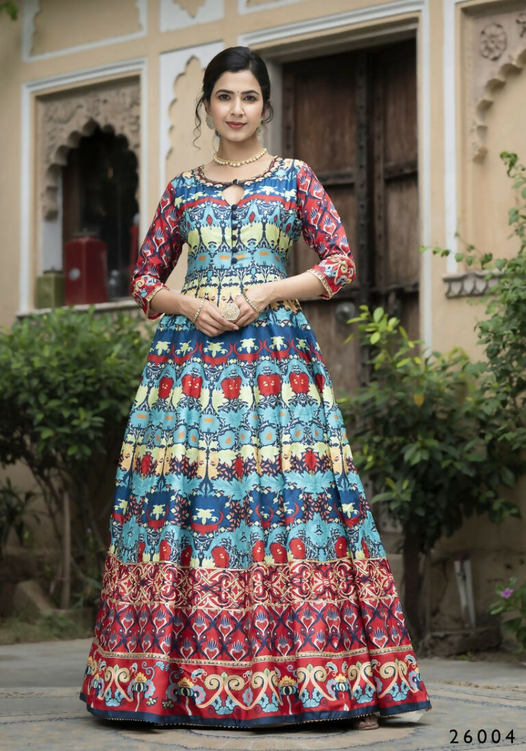 Wedding Designer Multi Soft Dola Silk Anarkali suit with Dupatta - Samanta | Grocsy