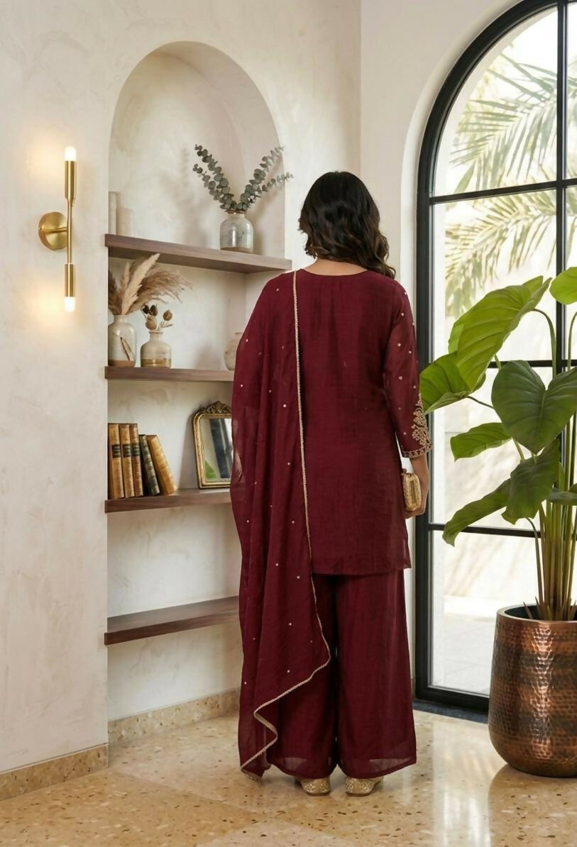 Teeya Creation New Latest Stylish Kurta Palazzo Set - Red | Grocsy