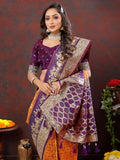 Lorenvalley Fashion Orange & Wine Patola Silk Woven Design Meenakari Weaving Saree | Grocsy