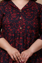 Miravan Women's Plus Size Navy Blue Floral Printed Anarkali Kurta | Grocsy