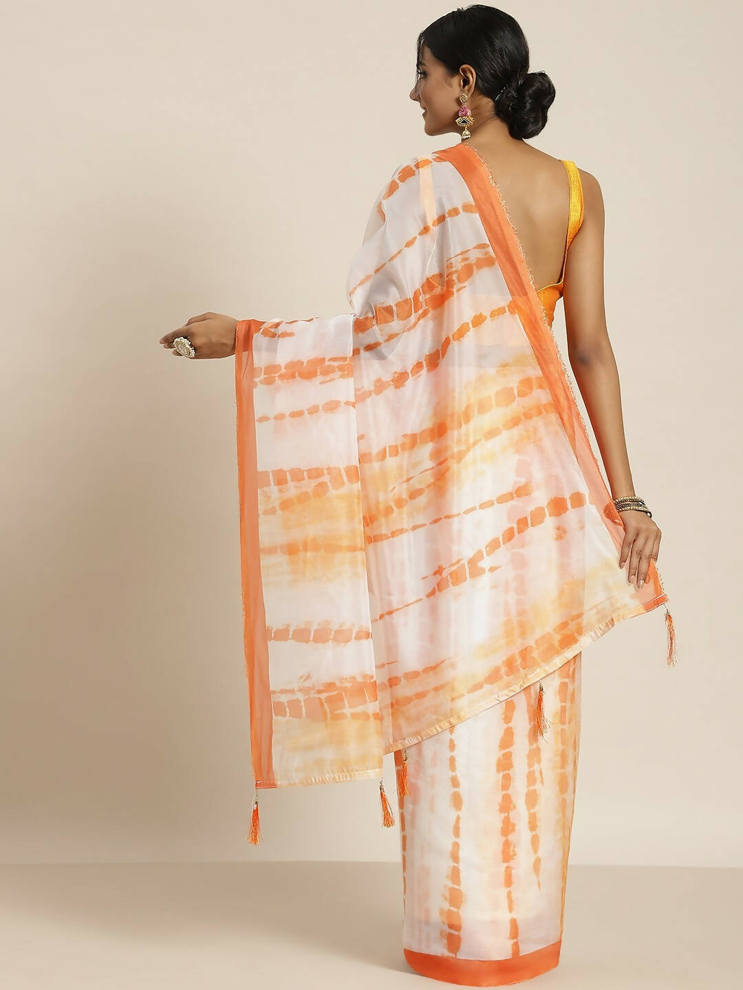 Orange Organza Printed Saree With Blouse Piece - Nivaa | Grocsy