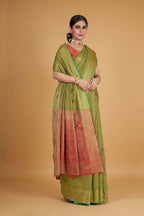 Green Silk Woven Design Saree With Unstitched Blouse Piece - Akshita | Grocsy
