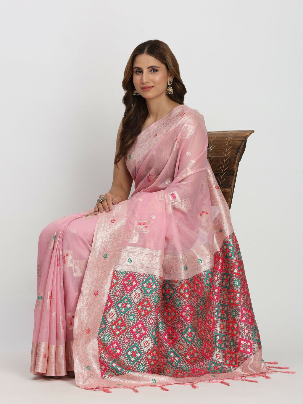 Shree Shyam Fashion Linen Cotton Light Pink Saree | Grocsy