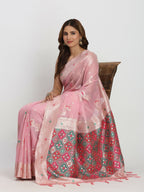 Shree Shyam Fashion Linen Cotton Light Pink Saree | Grocsy