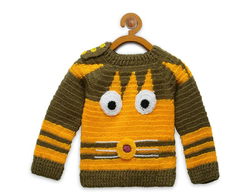 Chutput Kids Woollen Hand Knitted Lion Design Sweater - Yellow | Grocsy