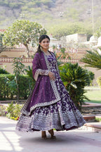 Joban Fashion Wine Viscose Jacquard Sequence Embroidery Work Kurta Set | Grocsy