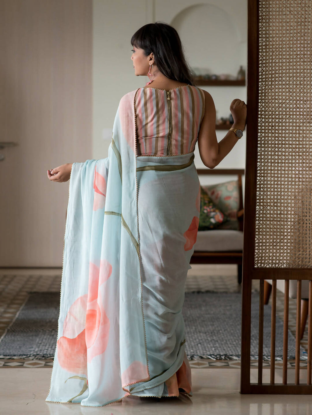 Suta Blue Floral Pure Cotton Saree | Grocsy