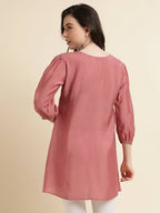 Pink Chinon Yoke Embroidered A-line Top - Tarini | Grocsy