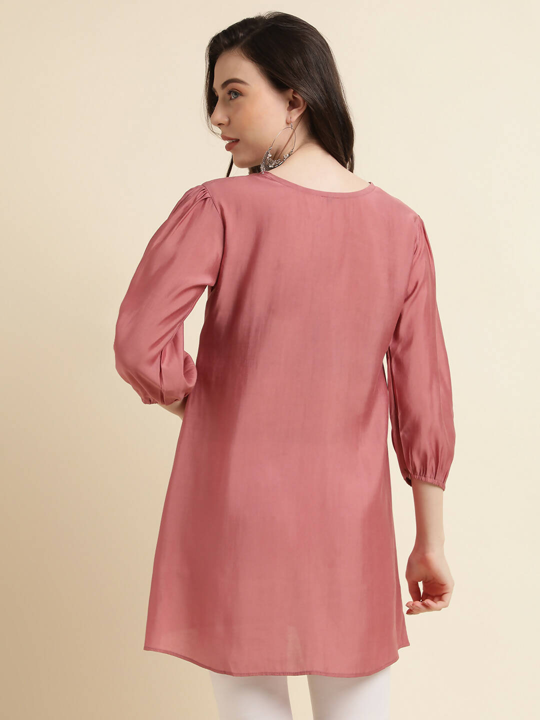 Pink Chinon Yoke Embroidered A-line Top - Tarini | Grocsy