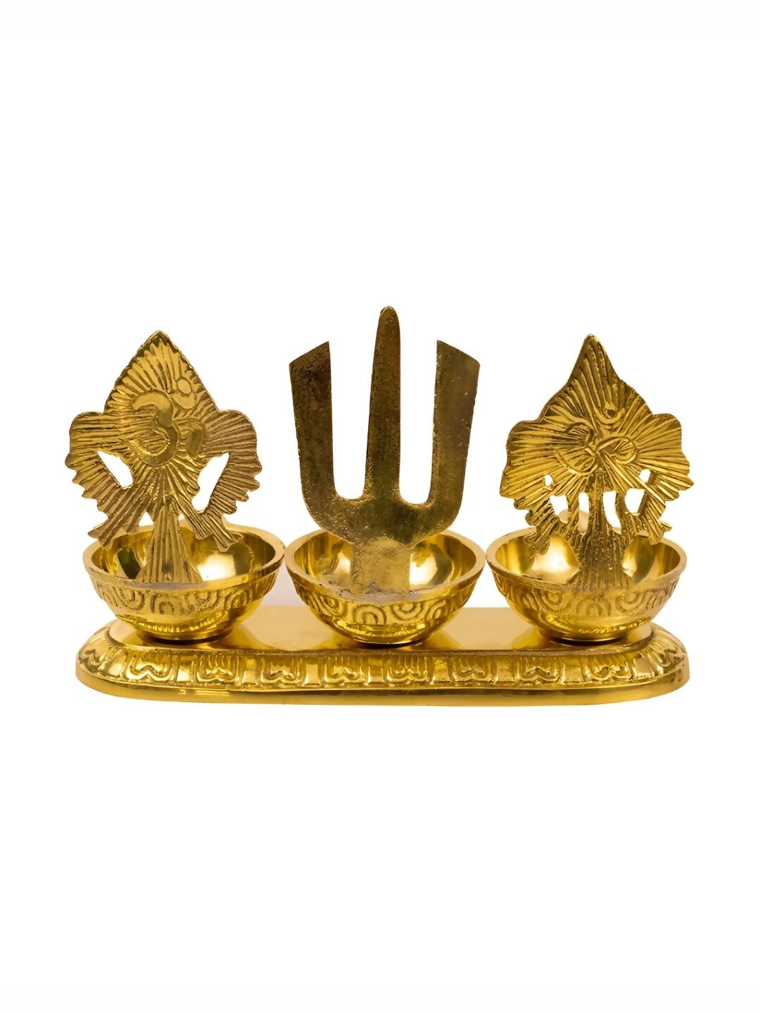 Spillbox Gold-Toned Brass Namah 3 Kuber Diya Pooja Essential | Grocsy