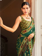 Monjolika Fashion Silk Blend Green Printed Saree | Grocsy