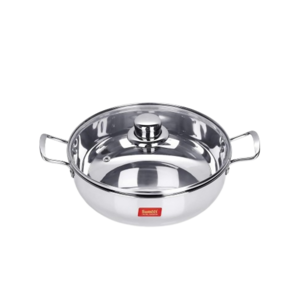 Sumeet Stainless Steel Induction Bottom Kadhai with Glass Lid | Grocsy