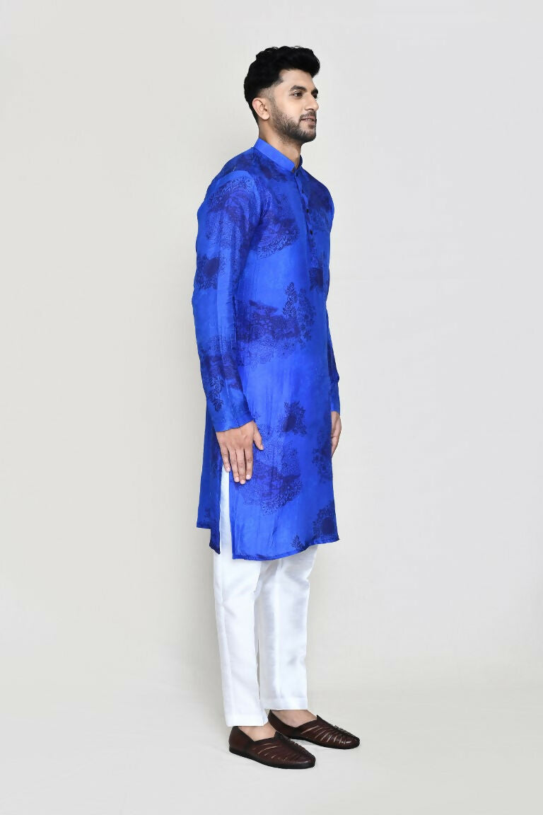 Joban Fashion Royal Blue Colored Cotton Silk Fabric Kurta With Straight Fit Pant | Grocsy