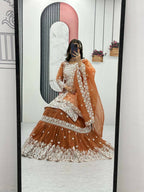 Teeya Creation Womens New Trendy Heavy Embroidery Sequence Work Orange Kurta Set | Grocsy