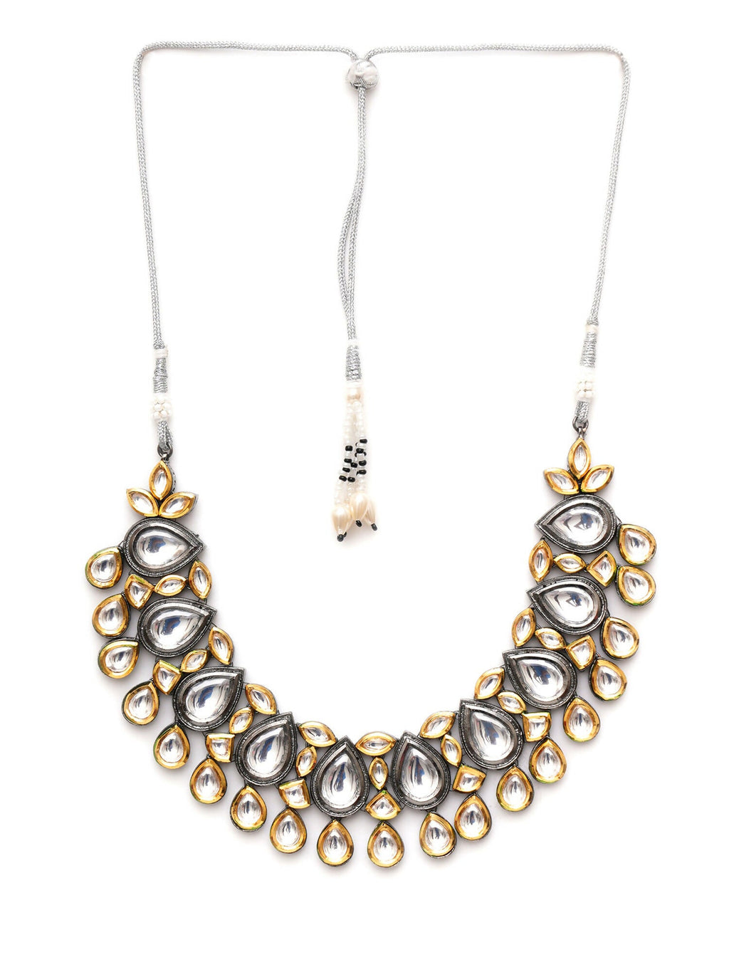 Dual Tone Kundan Neckpiece (silver) - Ruby Raang | Grocsy
