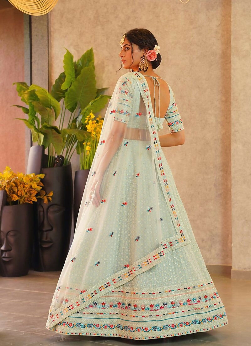 Lehenga Mart Sky Star Faux Georgette Designer Bollywood Style Wedding Wear Lehenga Choli | Grocsy