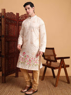 Cream Cotton Printed Chikankari Embroidery Work Kurta - Mahotsav | Grocsy