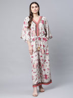 Ahalyaa Womens Beige Crepe Digital Floral Print Jumpsuit | Grocsy
