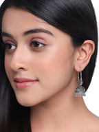 NVR Women Silver-Plated Contemporary Jhumkas Earrings | Grocsy
