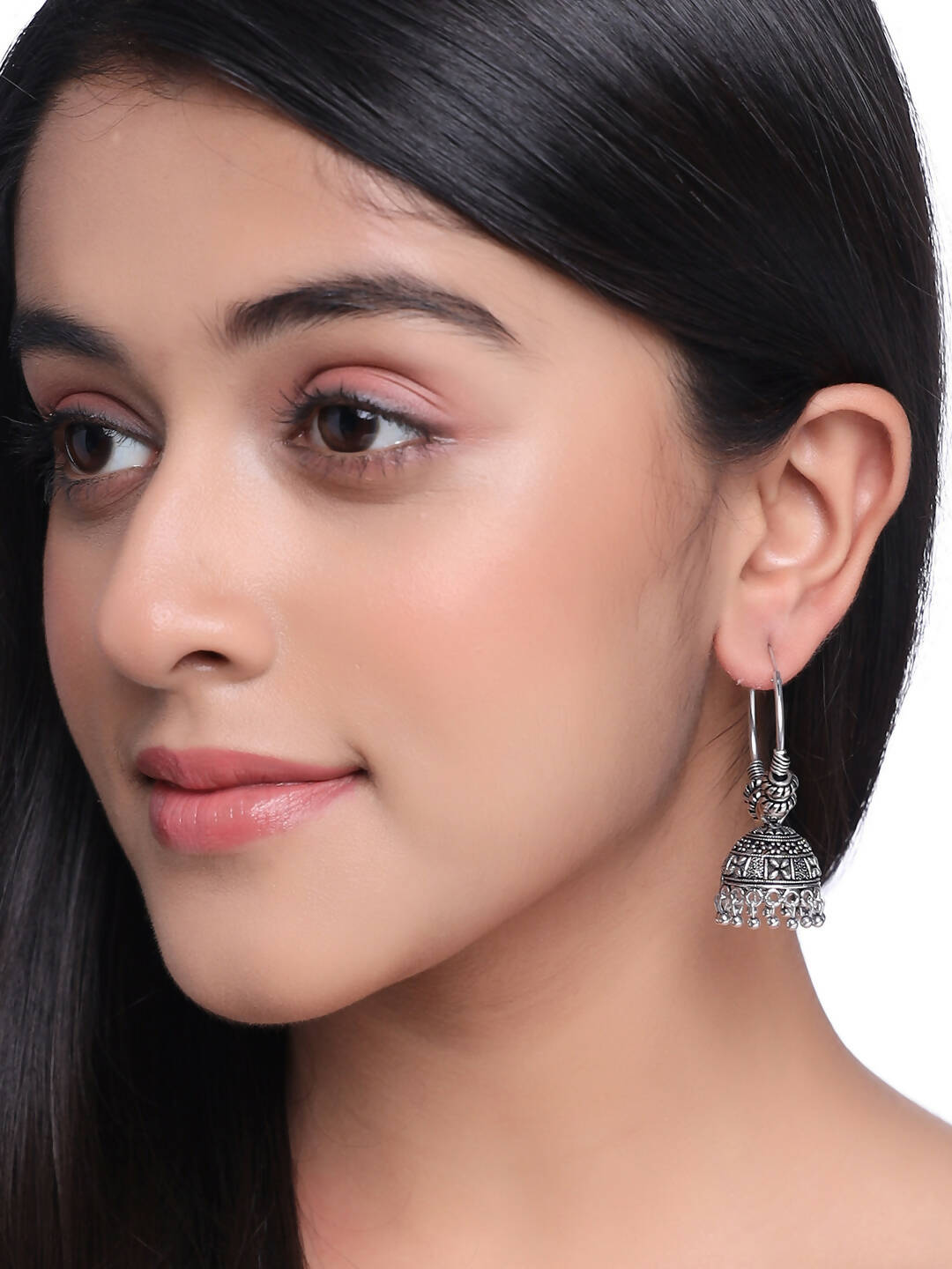 NVR Women Silver-Plated Contemporary Jhumkas Earrings | Grocsy