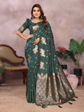 Anaita Dark Green Premium Banarasi Tissue Silk Saree With Gala Weaving Work | Grocsy