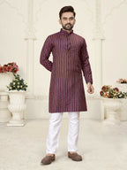 Anaita Purple Jacquard Linen Cotton Straight Kurta | Grocsy