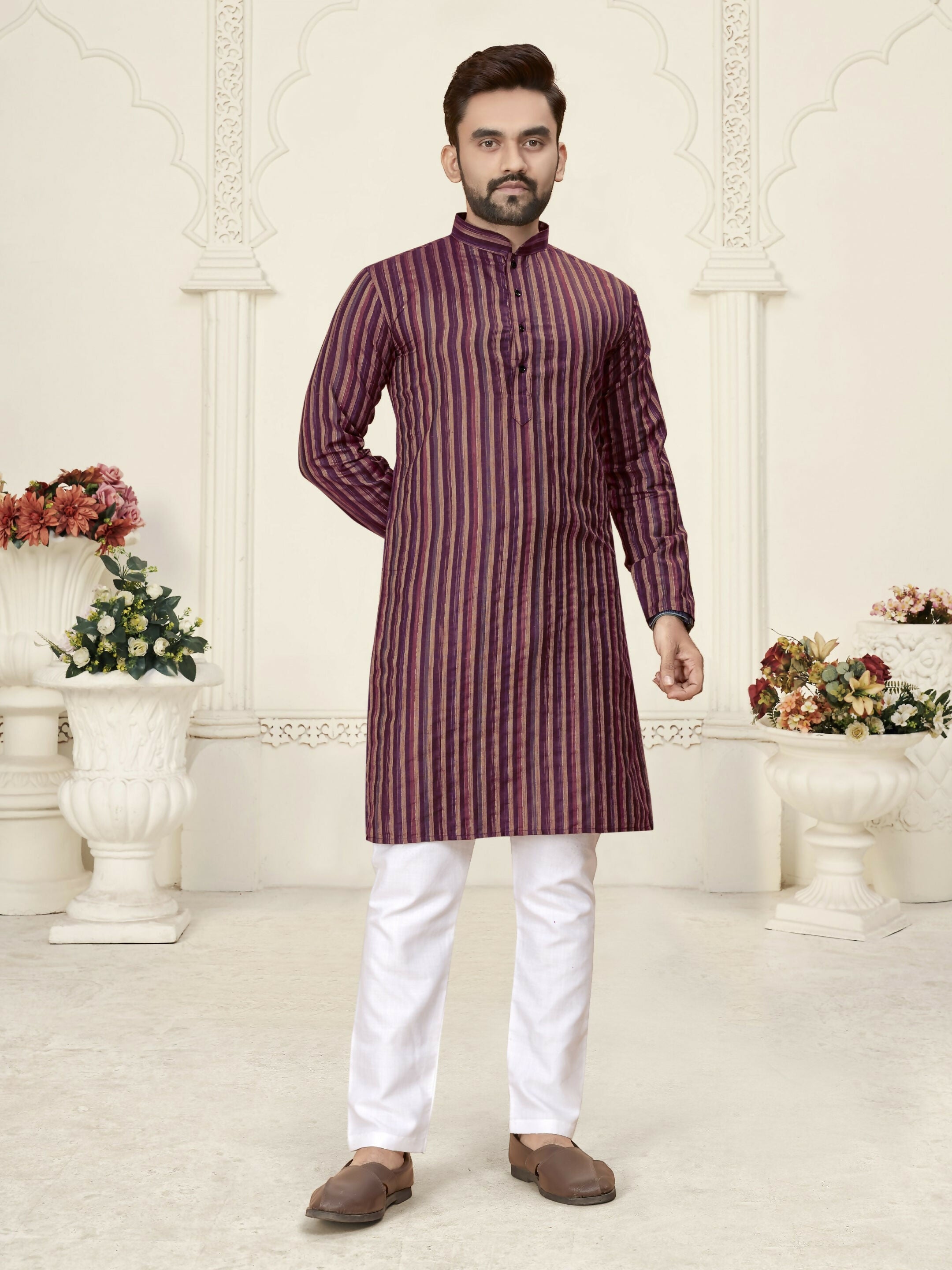 Anaita Purple Jacquard Linen Cotton Straight Kurta | Grocsy