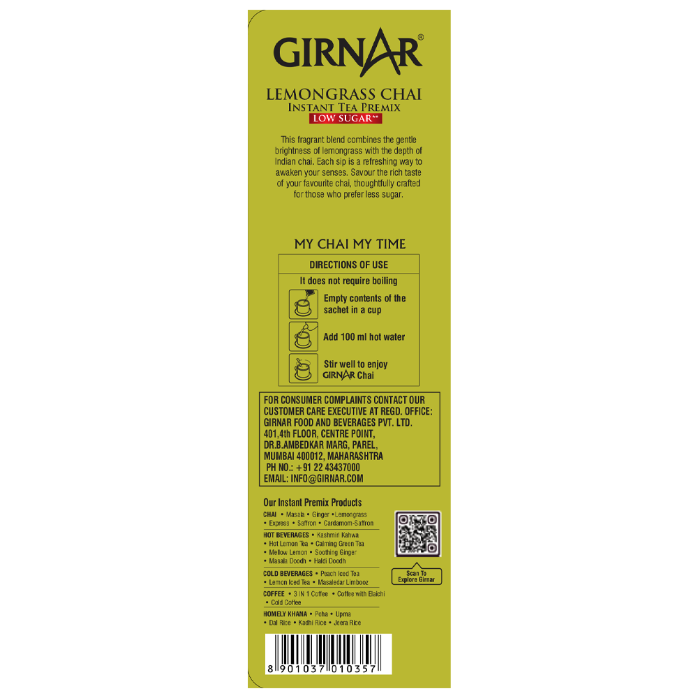 Girnar Instant Tea Premix With Lemongrass (Low Sugar) | Grocsy