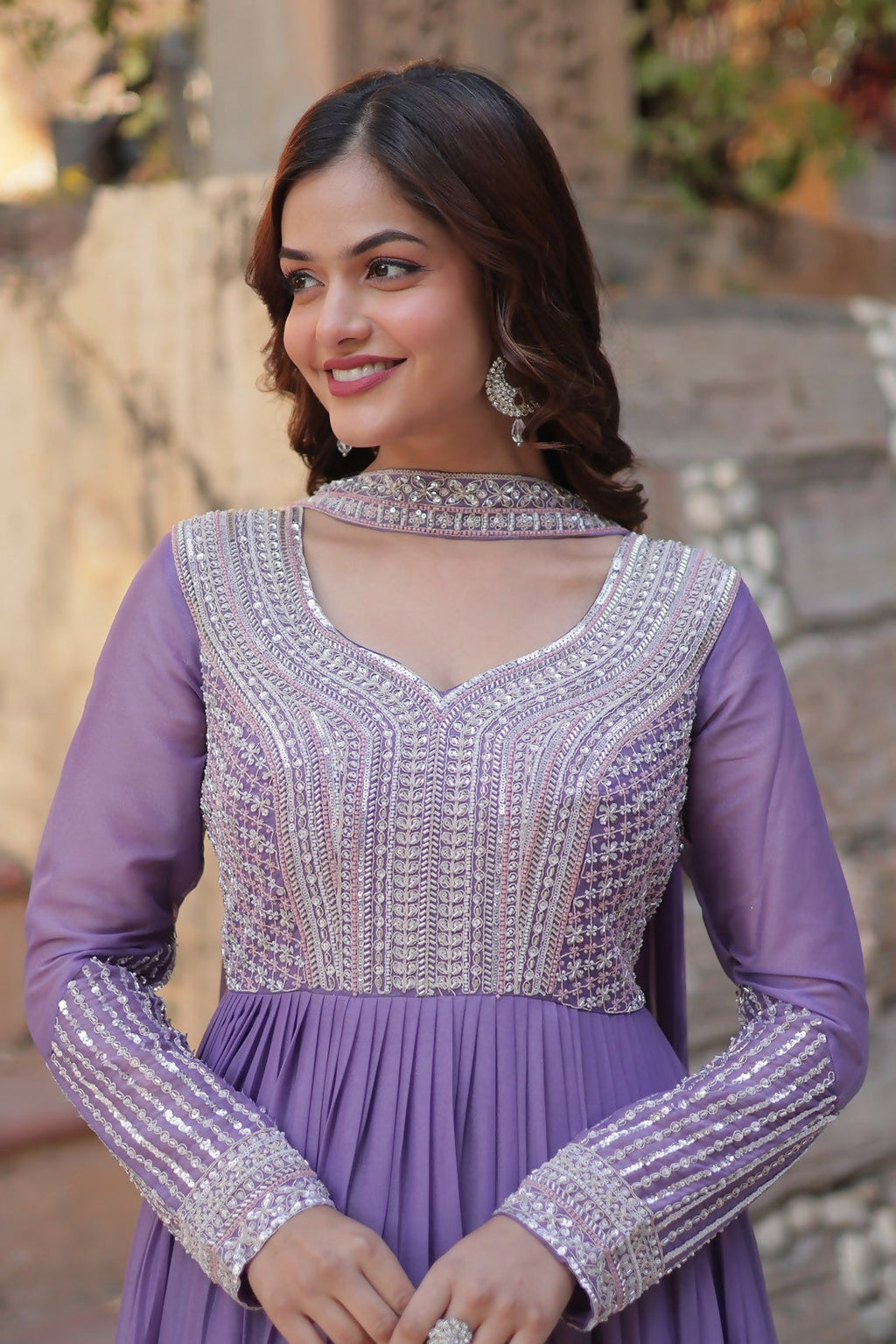 Joban Fashion Lavender Georgette Sequence Embroidery Work Kurta Set | Grocsy