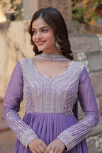 Joban Fashion Lavender Georgette Sequence Embroidery Work Kurta Set | Grocsy