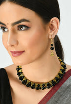 Mominos Fashion Johar Kamal Gold-Polished Brass Finish Pearls Work Choker For Women (Black) | Grocsy