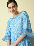 Myshka Women's Blue Empire Printed Dress | Grocsy