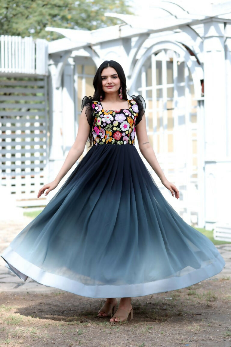 Jyoti Fashion Women's Black Sequins Embroidery Faux Blooming Anarkali Dress | Grocsy