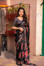 Black Silk Blend Ethnic Motifs Saree with Unstitched Blouse - A2M | Grocsy